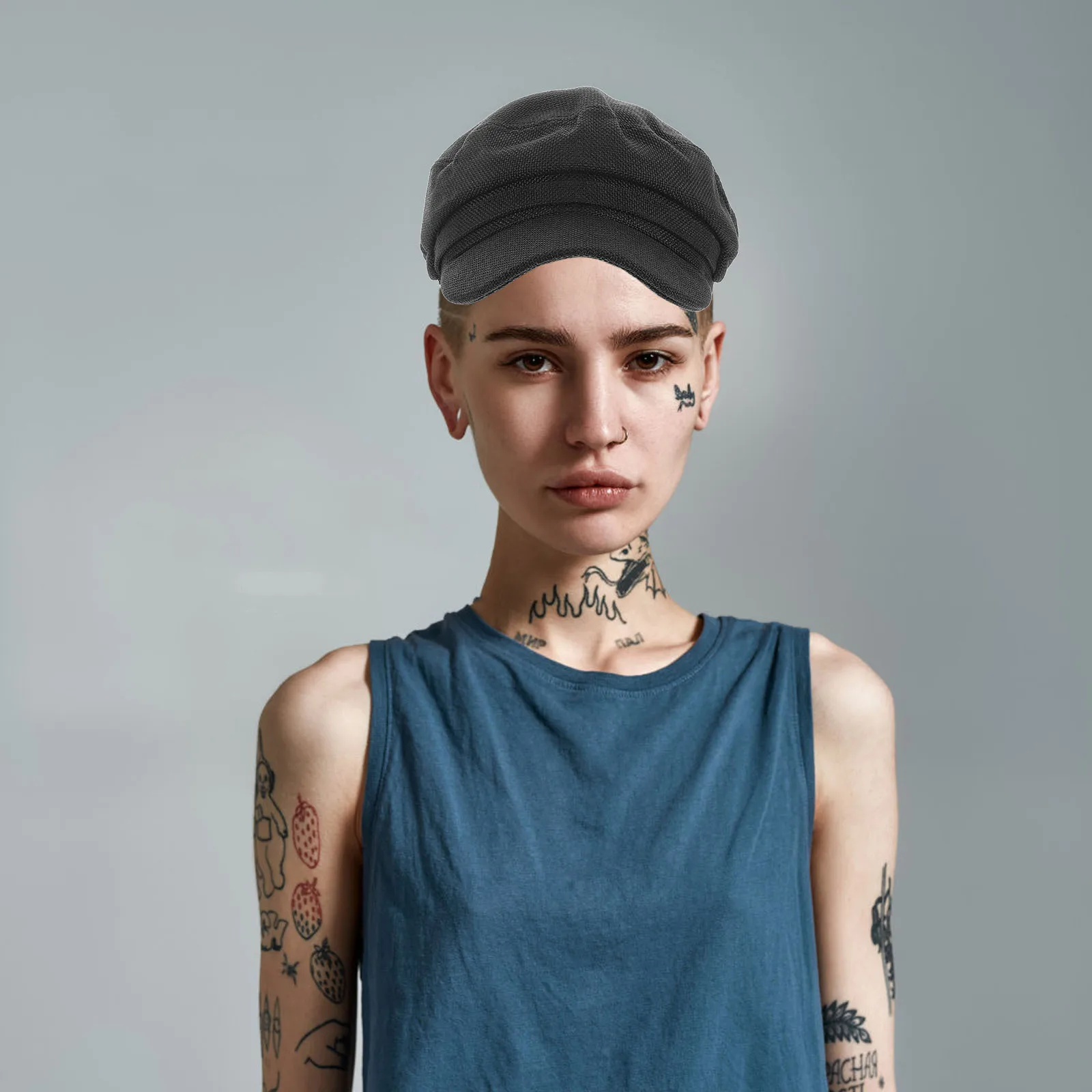 

Fashionable Women Summer Beret Flat Brim Sea Style Vintage Black French Beret Hat Lightweight Outdoor Sun Hat Flat Cap for Women