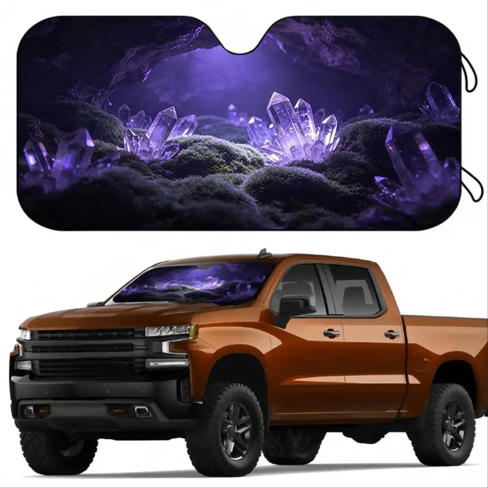 Purple Crystalline Car Sun Visor Suction Cup Mount Foldable Summer Gift Road Trip Parking