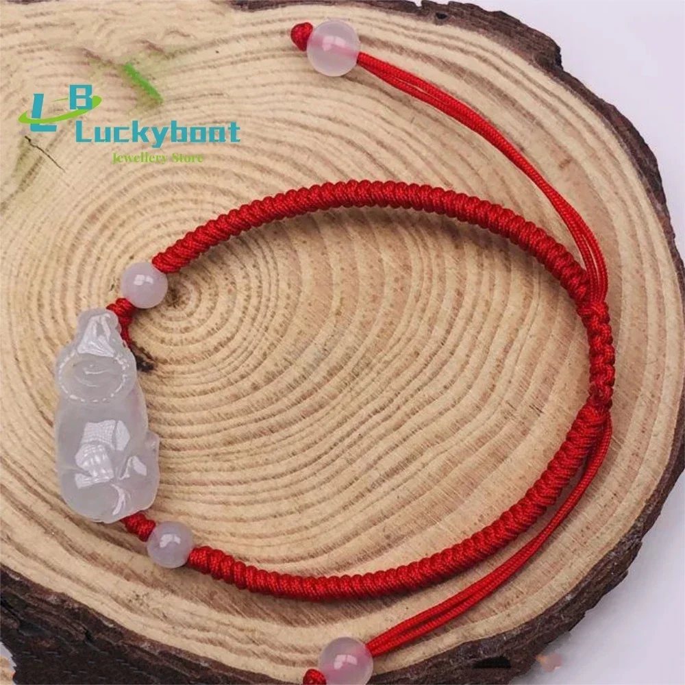 Bracelet Zodiac  Emerald  Inlaid Carving Constellation Unloved Couple Gift Jade Bull Red Rope Pendant
