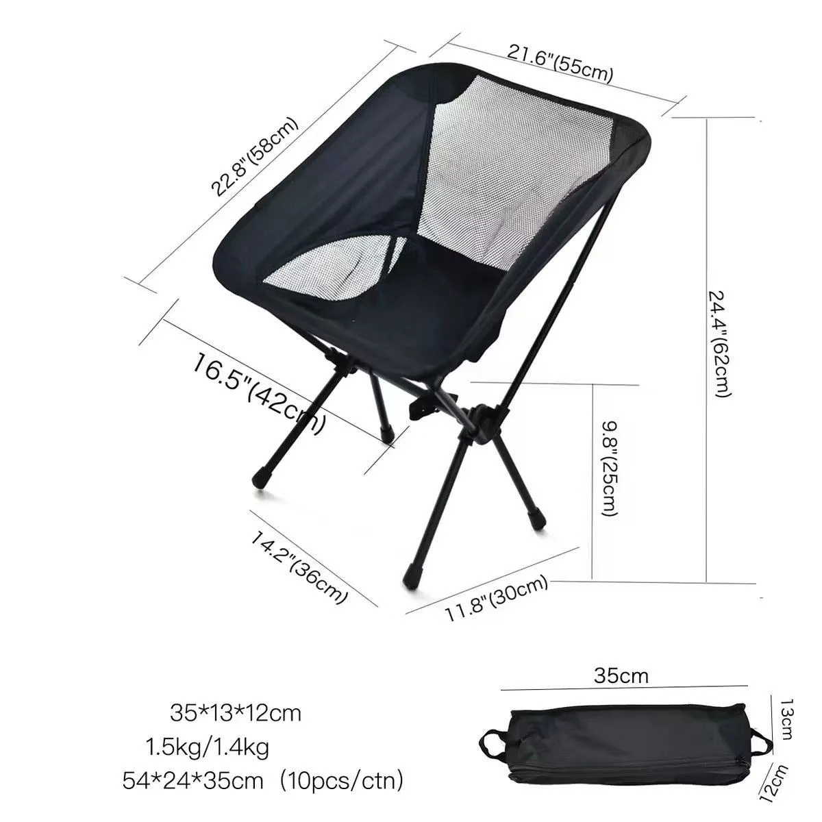 كرسي صيد على الشاطئ ذو هيكل مربع خفيف الوزن ومحمول للتخييم قابل للطي كرسي قمر بأربعة زوايا للصيد في الهواء الطلق