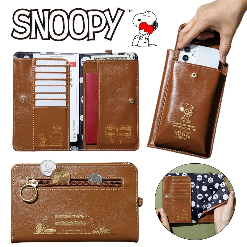 Snoopy Fashion PU Leather Wallet Women Casual Cell Phone Bag Crossbody Bags Cartoon Kids Keys Coin Purse Ladies Card Bag