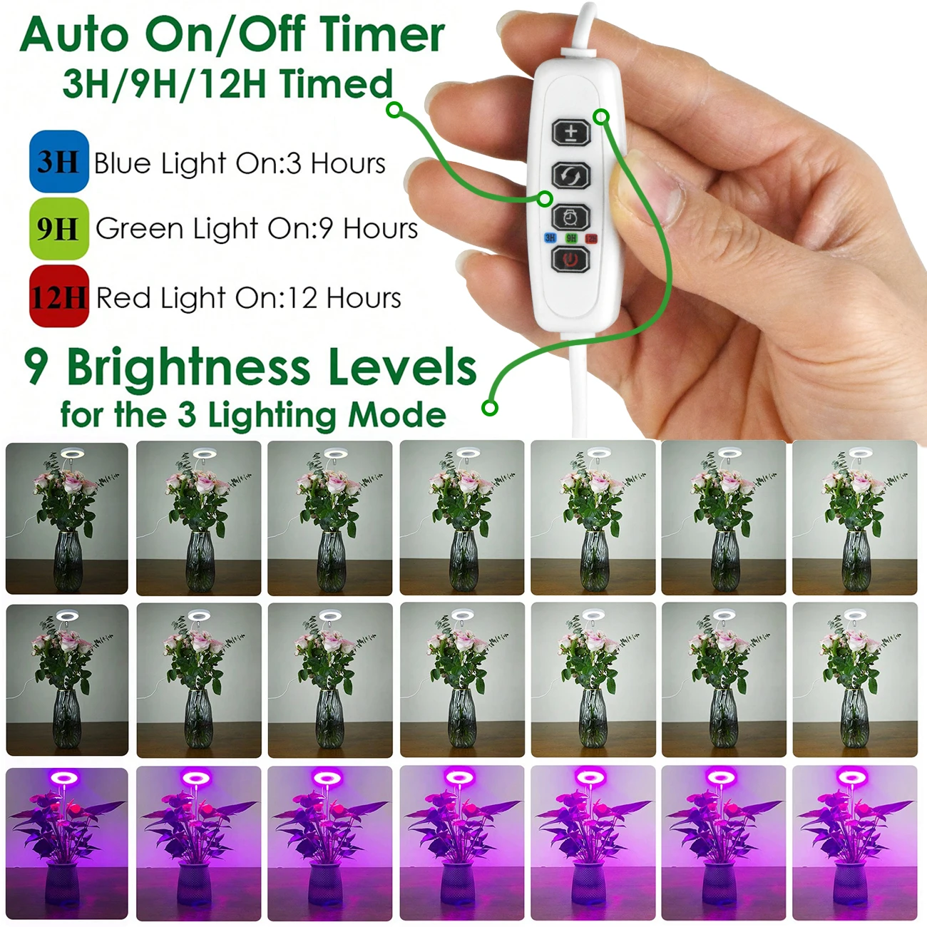 USB عكس الضوء 3 طرق الطيف الكامل تنمو ضوء للنباتات الداخلية الموقت ارتفاع قابل للتعديل الأبيض الدافئ الأحمر والأزرق هالة النبات تنمو مصباح #2