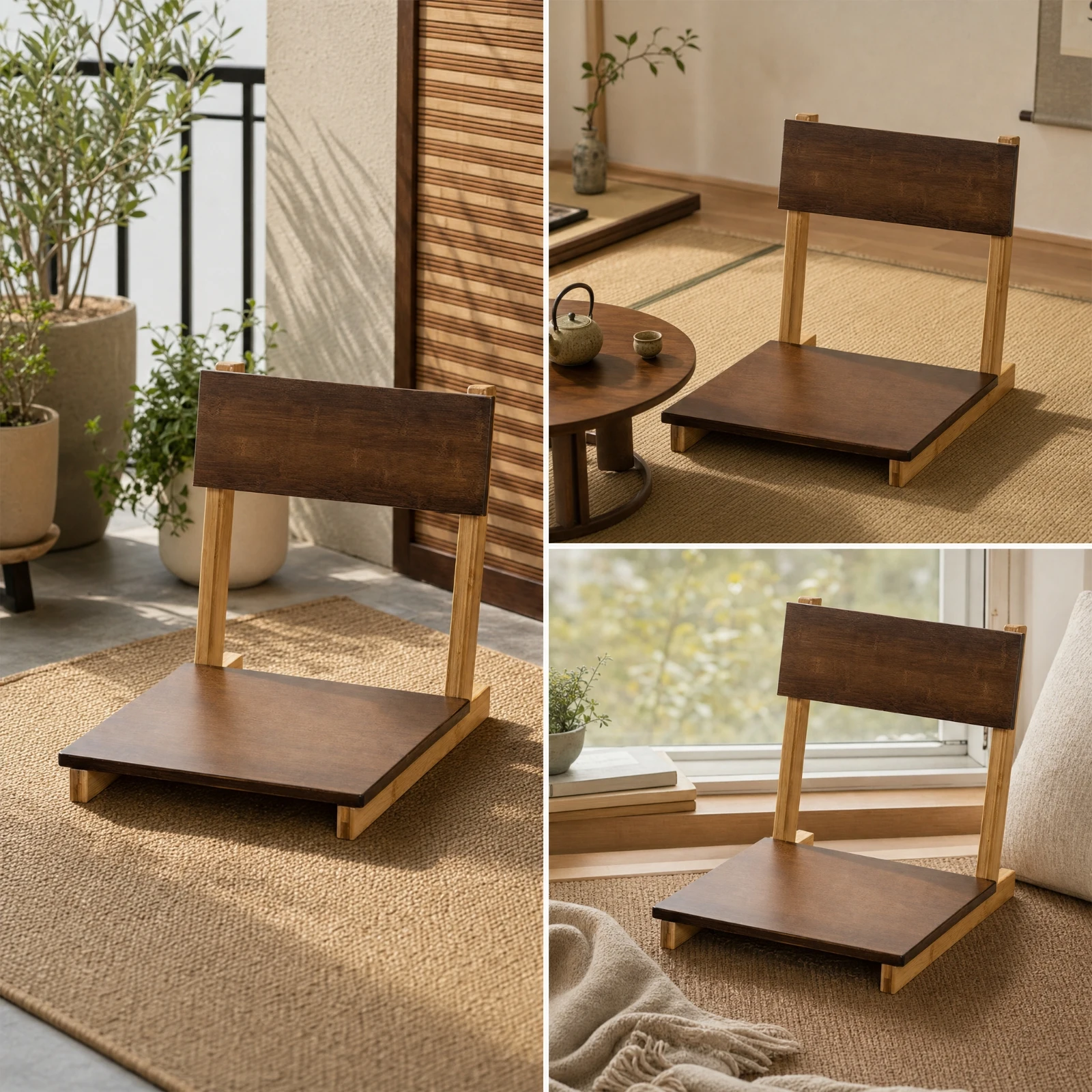 Bamboo Folding Floor Chair with Backrest Japanese-inspired Low-profile Seat for Meditation or Tea Time view 4