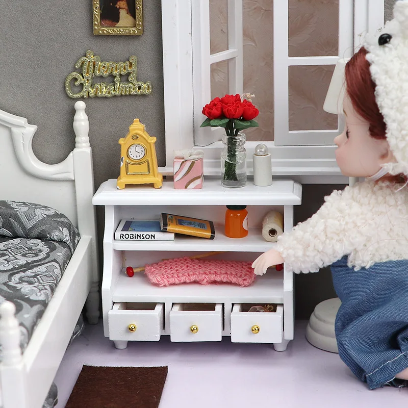 1:12 miniatuur meubilair poppenhuisaccessoires miniatuur scène houten witte lage kast handdoekkast poppenhuis ornament speelgoed