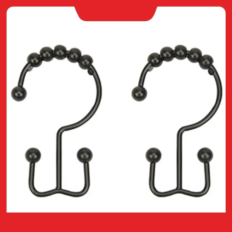 12 Piece Rust-Proof Stainless Steel Double Sliding Shower Hook Ring Suitable For Bathroom Shower Curtain Rod Black