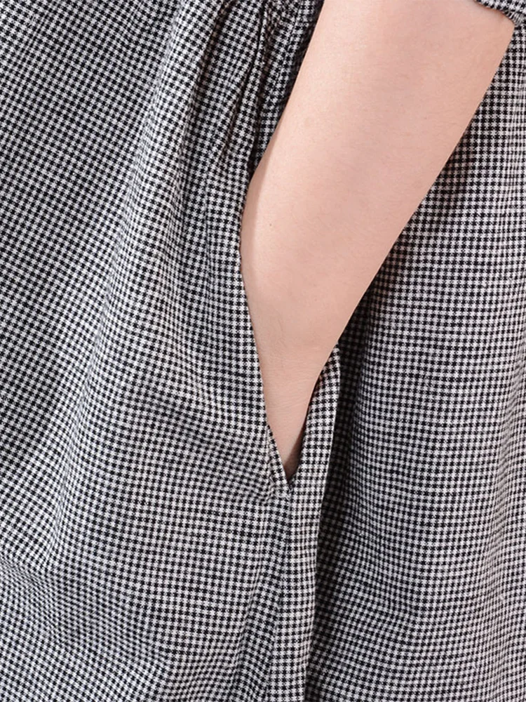 เดรสเชิ้ตผ้าฝ้ายลินินลายสก็อตแ - Korean Style A Line Shirt Dress บทวิจารณ์และราคา