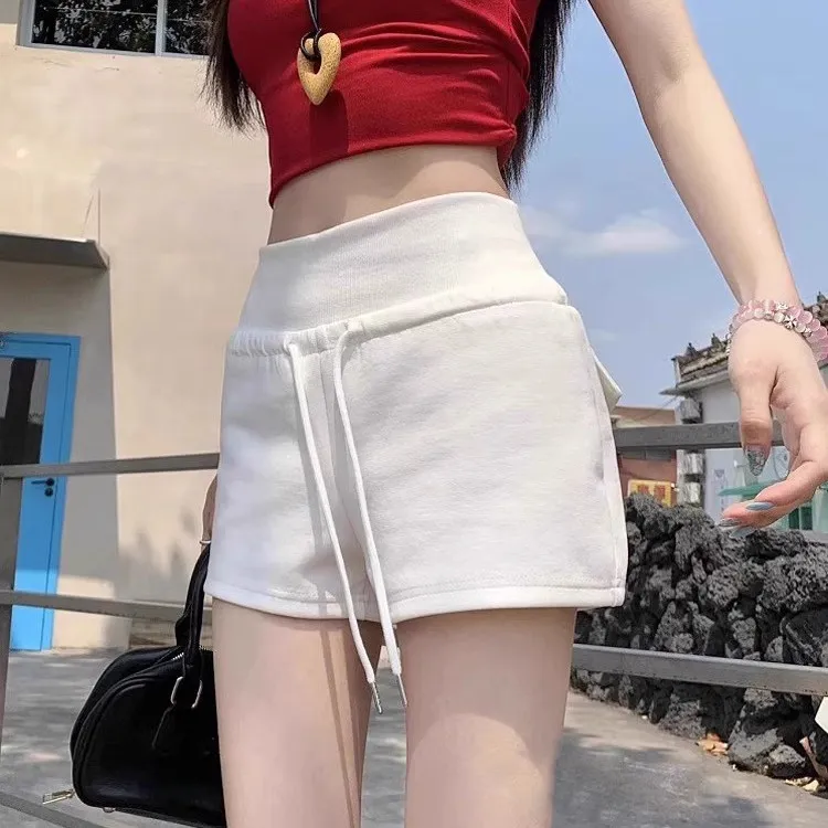 Summer Comfortable High Waist Drawstring Shorts Women's Casual Fashion Hot Pants Slimming Straight Leg Pants Commute Style