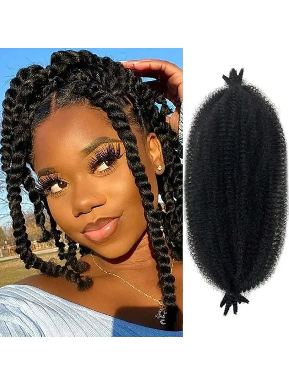 ผมถักเปียแบบแอฟริกันสปริงตี้ แอฟโฟร ทวิสต์ มาร์เลย์ ขนาด 8-36 นิ้ว |   8 แพ็ค |   ผมสังเคราะห์แบบหยิกฟูสำหรับถักโครเชต์ เหมาะสำหรับวันฮาโลวีนและคริสต์มาส