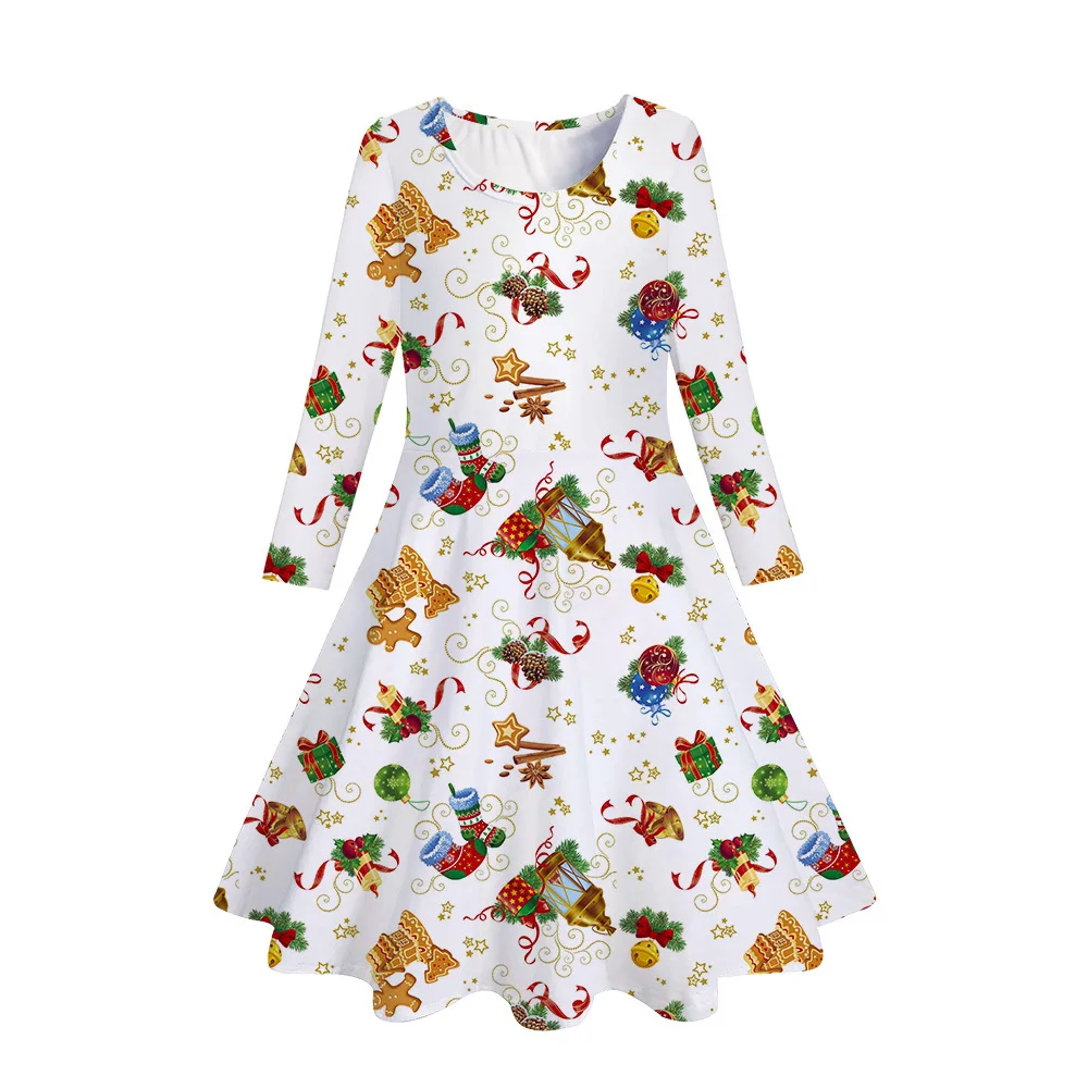 

Girls Long Sleeve 3D Digital Print Dress For Kids Xmas Parties Casual Holiday Outfit Cute Children's Christmas Clothing