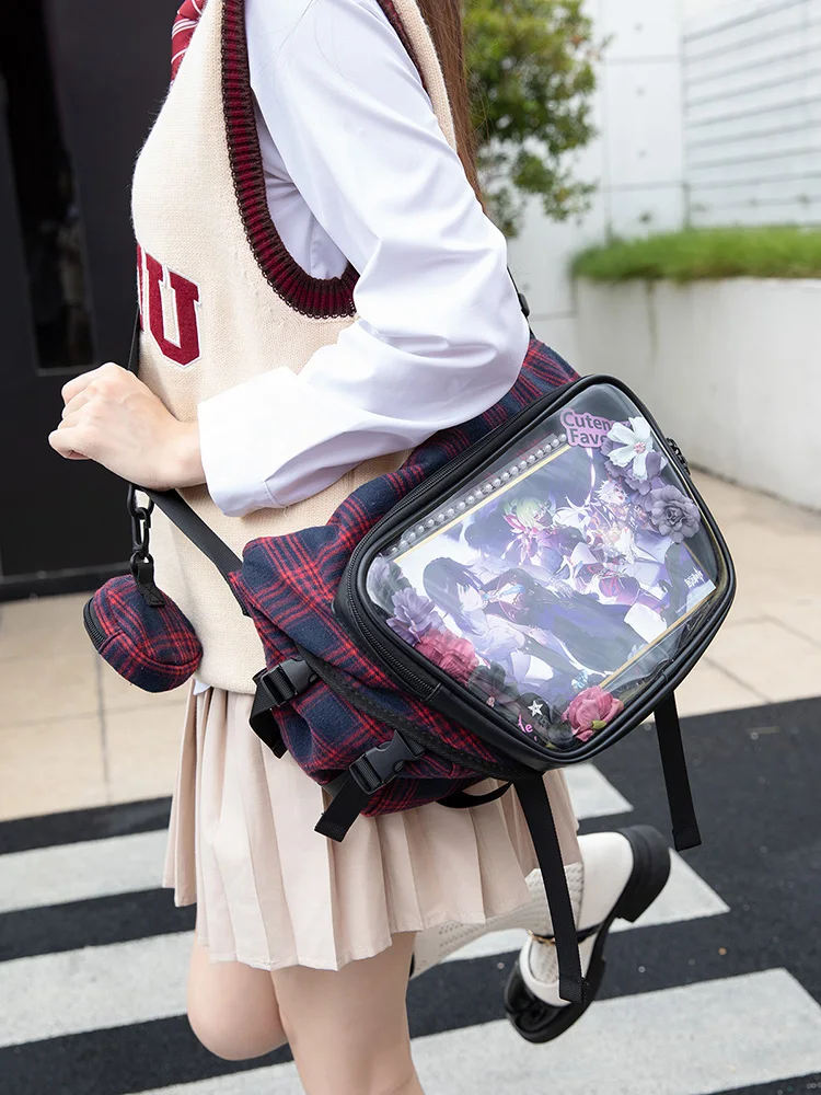 

Японская оригинальная клетчатая двумерная сумка для отдыха и пригородных поездок, большая вместительная сумка через плечо для колледжа, детская сумка для женщин