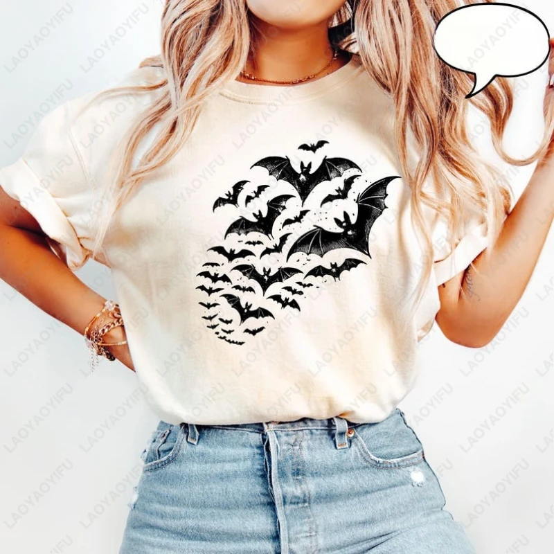 

Halloween Bats Fall Spooky Season Camisetas Men Women High Quality Cotton Tees Street Fashion Hipster Trending Popular Tshirt