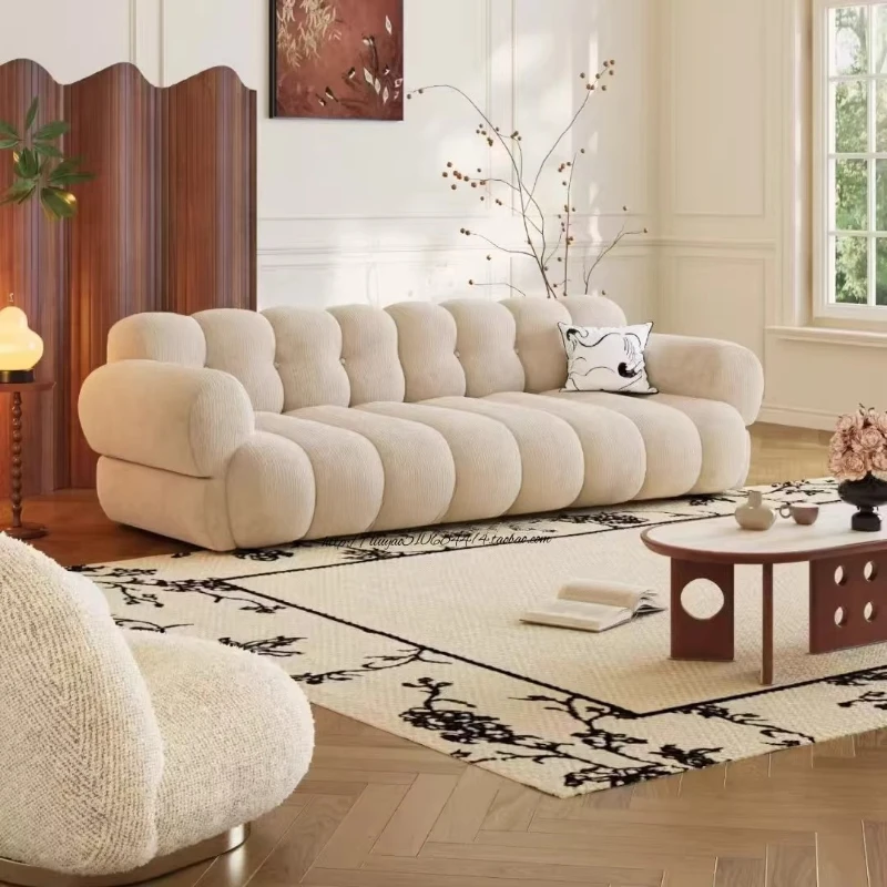 

Retro green cloud marshmallow straight row velvet sofa, light luxury cream living room sofa