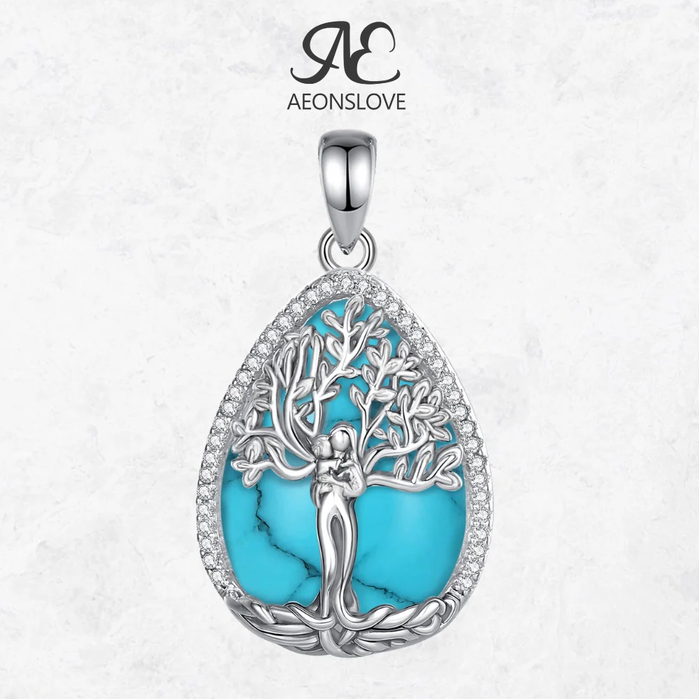 

Кулон AEONSLOVE в форме капли с бирюзовым кристаллом, колье «Древо жизни» для матери и ребенка, семейные украшения, подарок на День матери для женщин