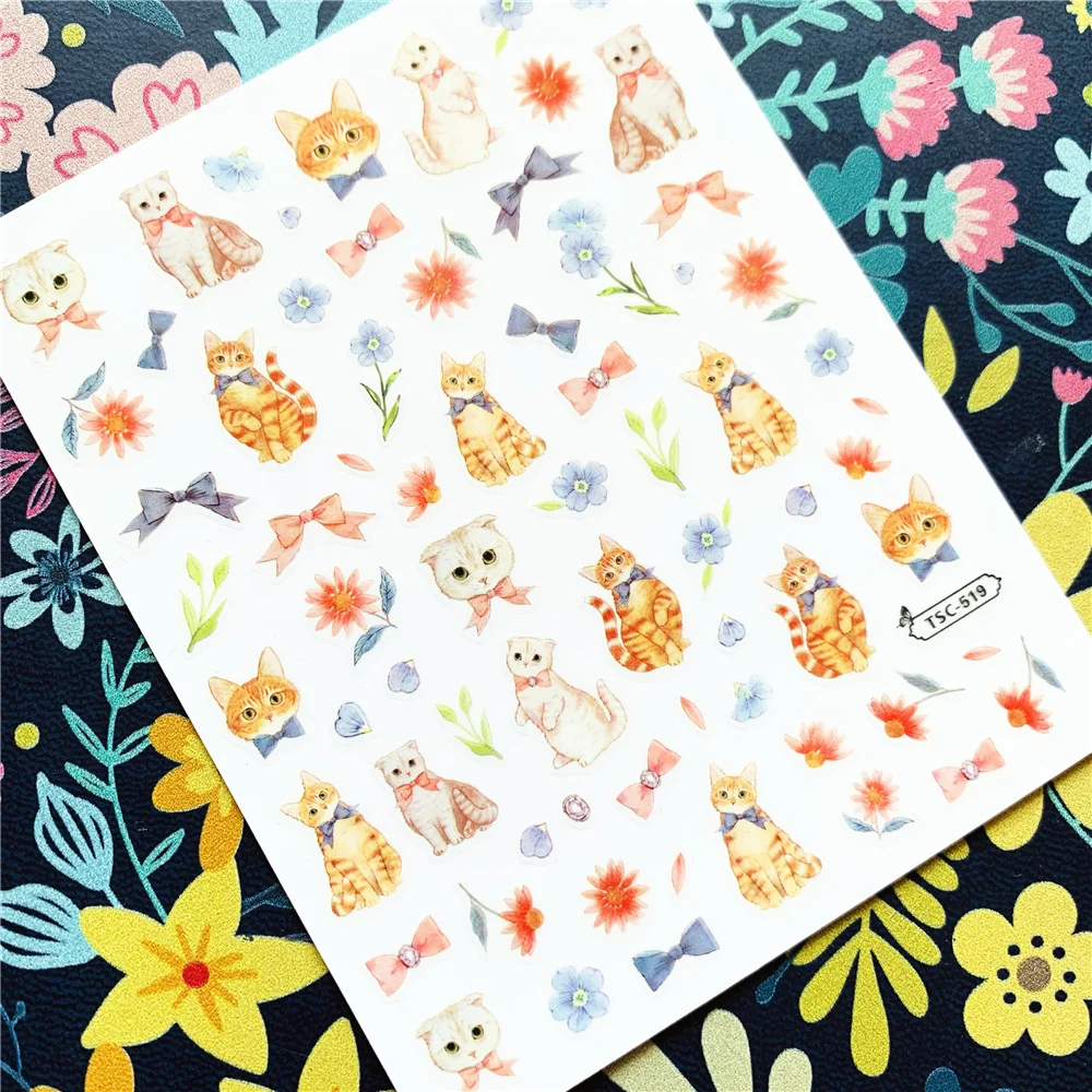 Newest TSC-519 Cute Cat series 3d nail art stickers decal template diy nail tool decoration