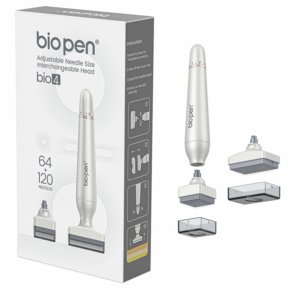 

Био-ручка Bio 4 Регулируемая микронидлинг с 120-контактными иглами и 64-контактными иглами Штамп дермы для лица Уход за телом Волосы Рост бороды