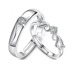Romantic Love Heart Zircon Couple Ring For Women Men Endless Love Forever Adjustable Open Ring Wedding Engagement Jewelry Gifts