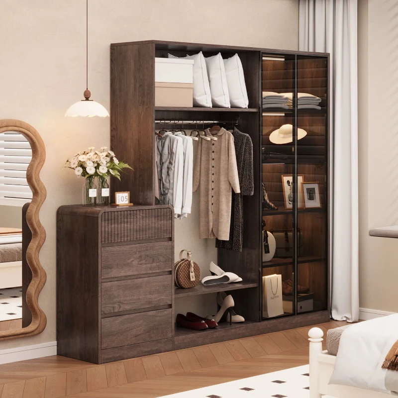 Medieval style bedroom household wardrobe multi-functional integrated hanging wardrobe cloakroom cabinet combination