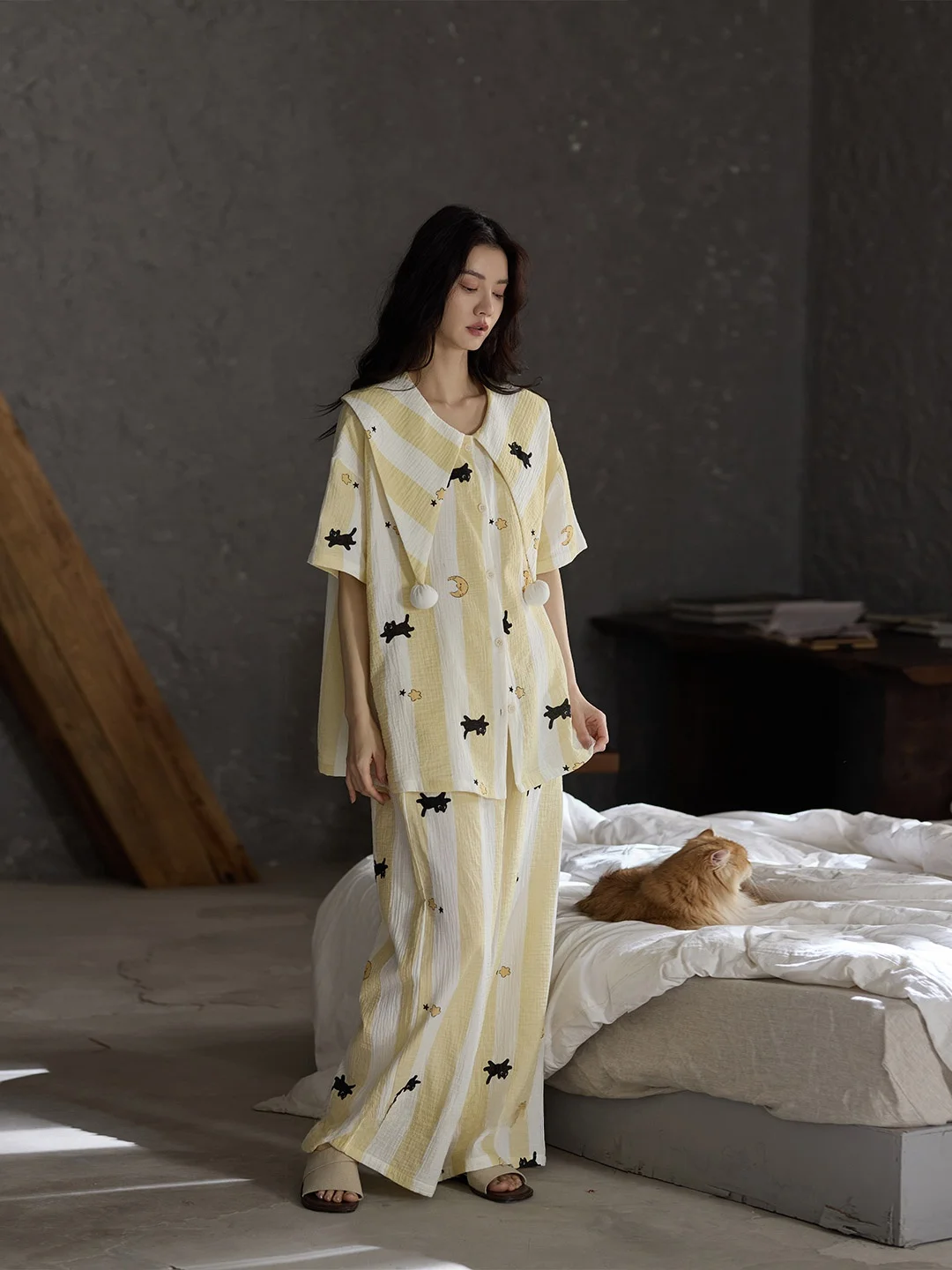 pigiama-in-cotone-con-stampa-carina-da-donna-estivo-vestibilita-ampia-maniche-corte-pantaloni-lunghi-abbigliamento-da-notte-comodo-e-traspirante