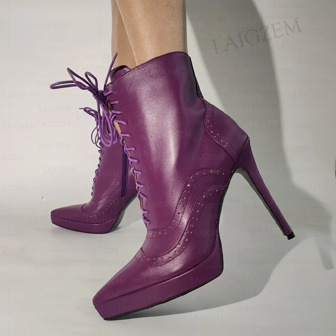 

ZHIMA Women Ankle Boots Pointed Toe Side Zip Thin High Heels Short Booties Handmade Ladies Shoes Woman Large Size 37 39 41 43