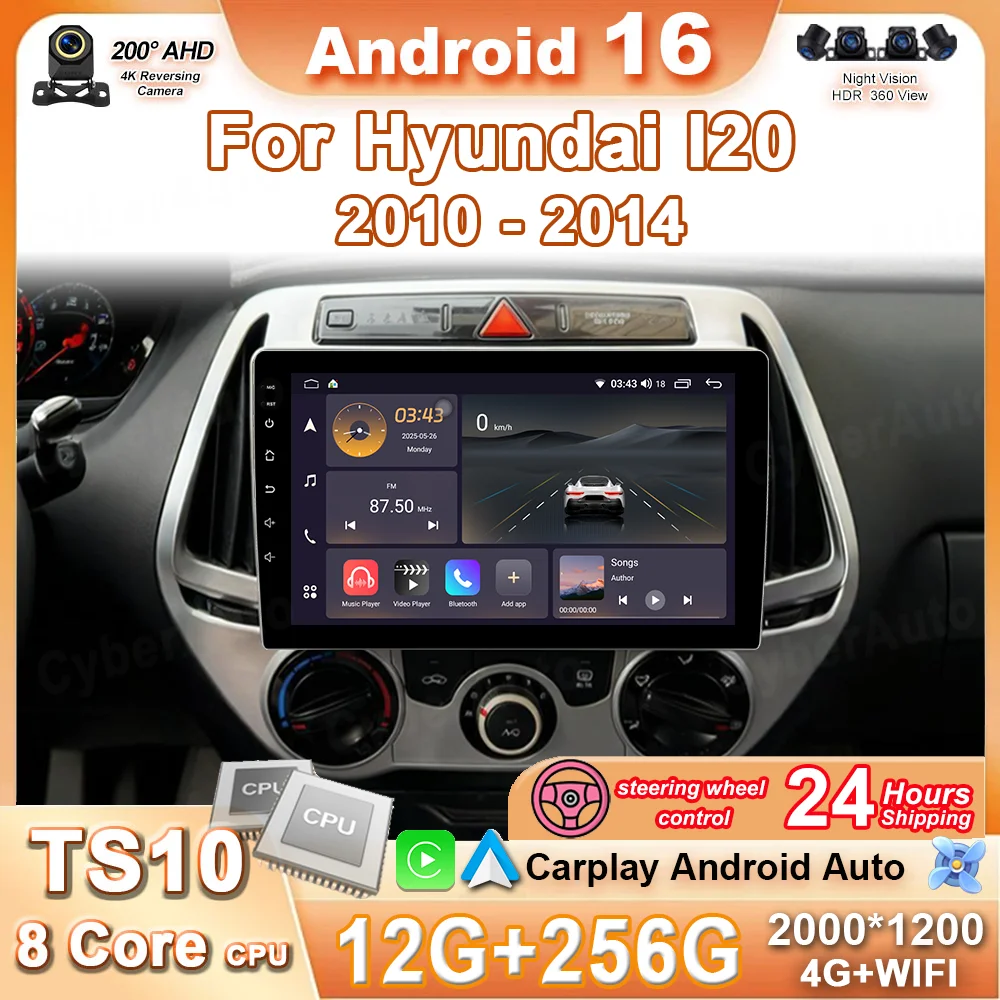 

Android 16 Carplay Auto Multimedia Player Car Radio For Hyundai I20 2010 - 2014 DSP Autoradio GPS Stereo No 2 din Head Unit 4G