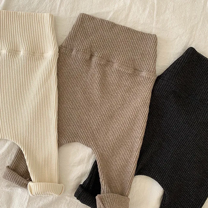 Primavera Autunno Neonato Neonati e ragazze Cotone Tinta unita Leggings a vita alta Moda per bambini Abbigliamento per bambini