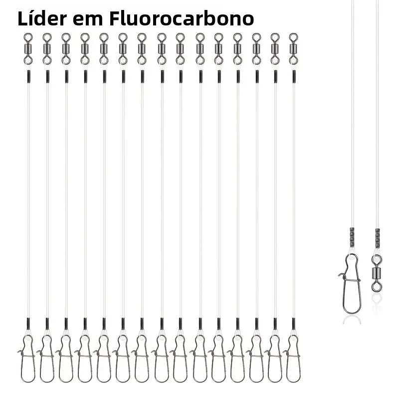 15 peças de Linha Fluorocarbono para Pesca - Líder Invisível e Forte para Bass, Trout, Pike, 7kg/9kg/12kg/14kg/18kg/20kg/23kg