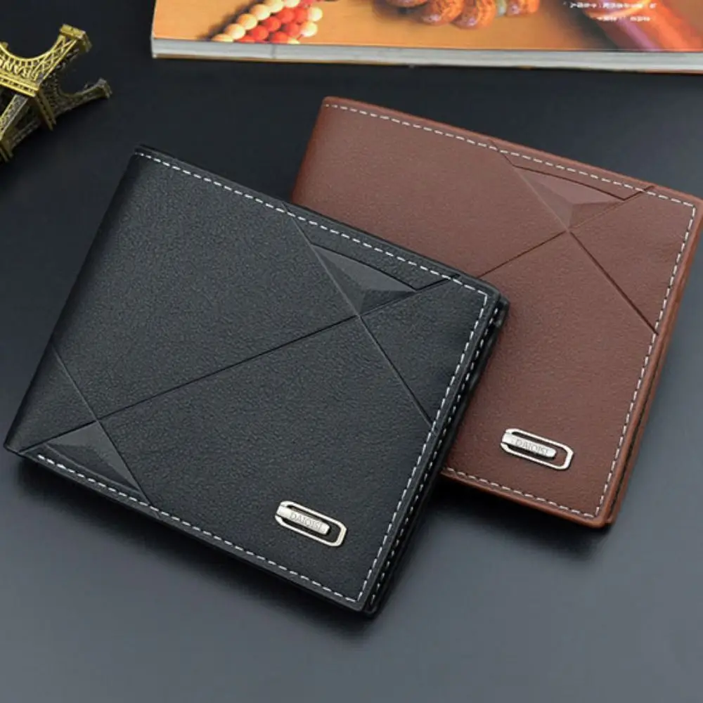Portable Business Men's Short Wallet Pu Leather Casual Credit Card Holder Solid Color Cash Bag Male Bifold Wallet Gift