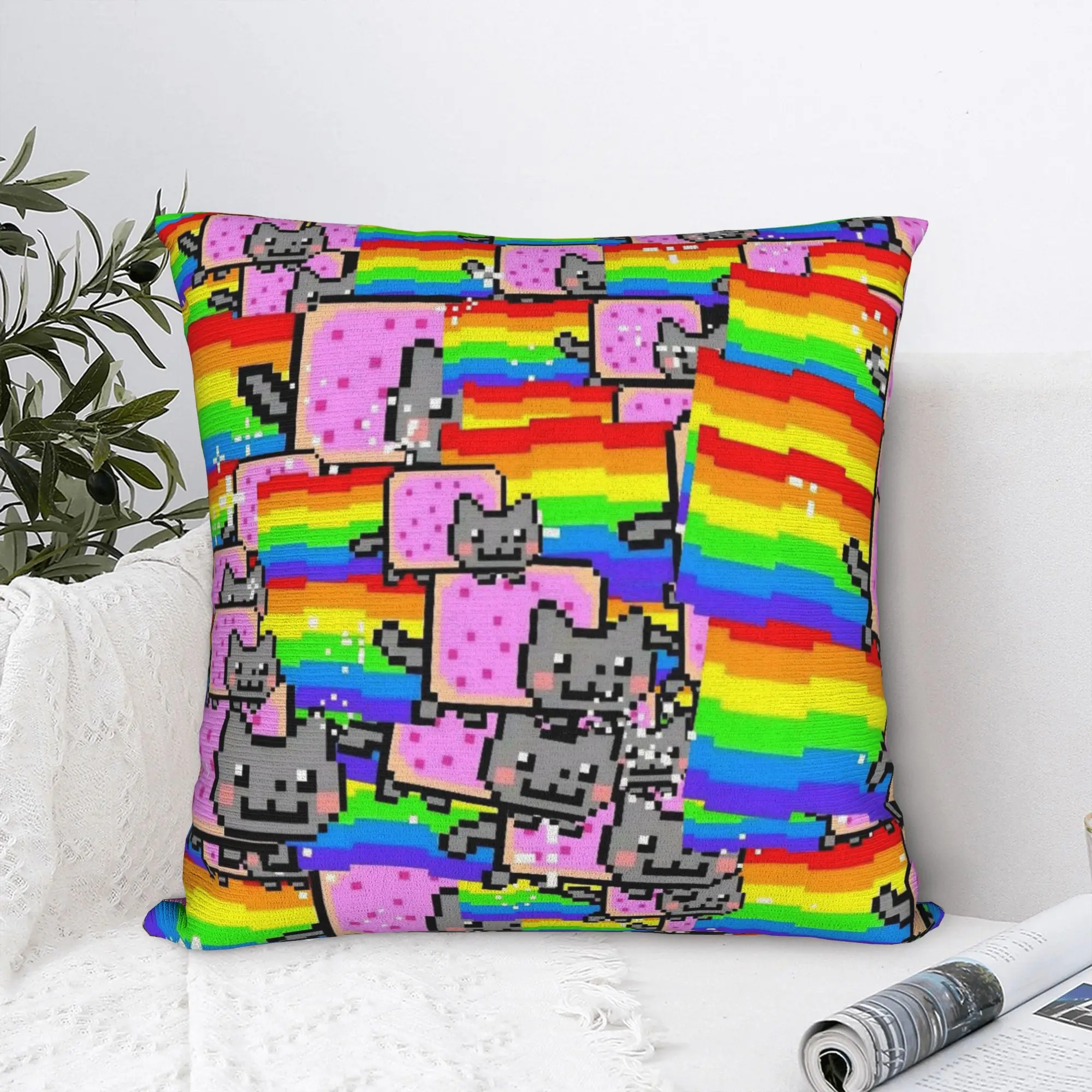 Print Nyan-Cats Rainbow Funny Game Pillowcase Polyester Cushion Cover Gift Internet Meme Throw Pillow Case Cover Drop Shipping
