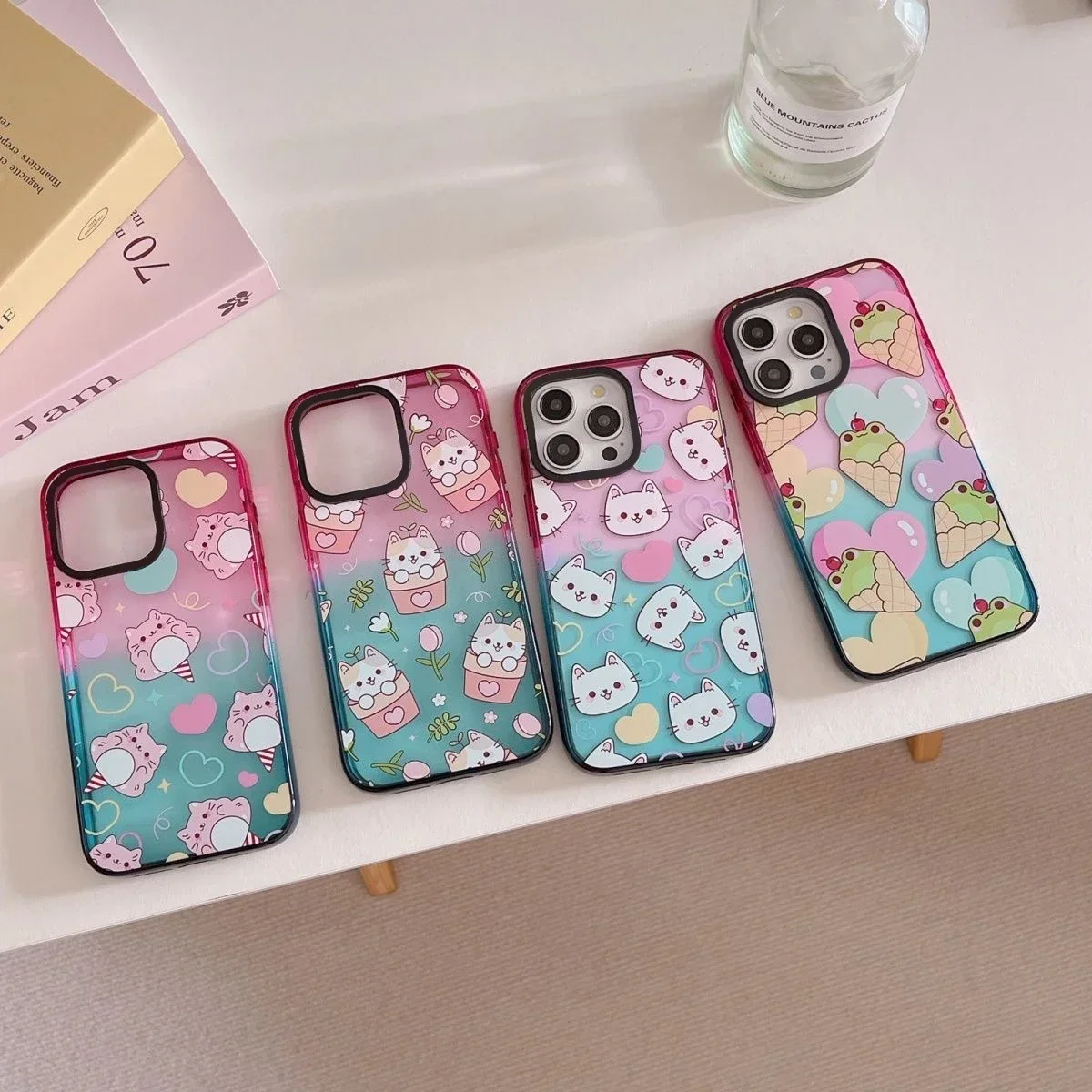 Cute Cat Frog Ice Cream 2.5 Colorful Border Acrylic Phone Case Cover for IPhone 12 13 14 15 16 Pro Max Case