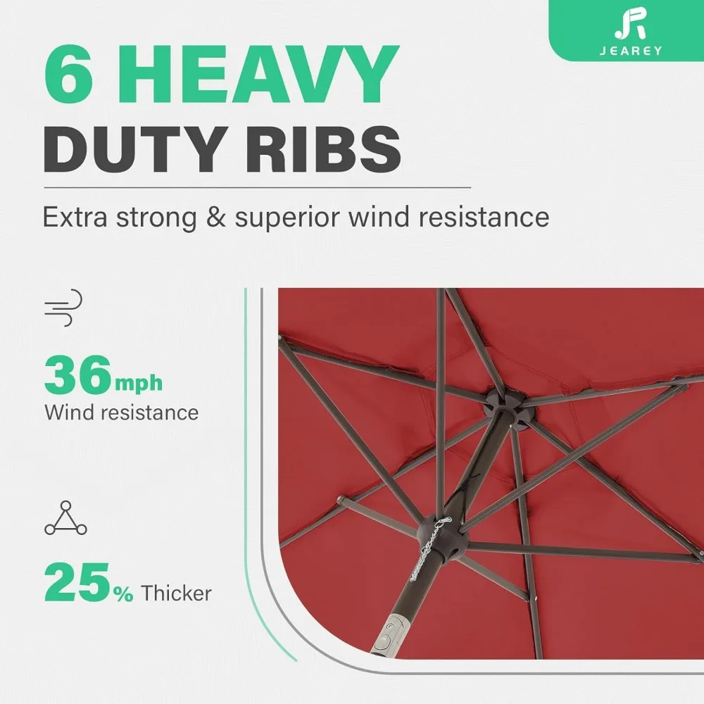 Jearey ร่มตลาดลาน7.5FT ร่มร่มมี6ซี่โครงแข็งแรง, ปุ่มกดเอียง/เหวี่ยงร่มกลางแจ้งสำหรับสวน, ดาดฟ้า,