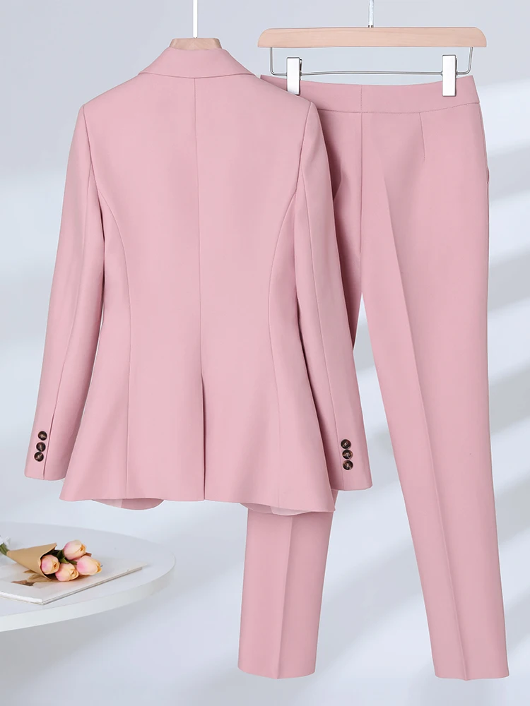 Blazer formale da donna gilet e pantalone autunno inverno rosa Navy albicocca Office Ladies Business Work carriera Wear 3 pezzi Set RE19