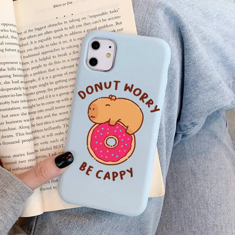 Cute Cartoon Capybara Phone Case for iPhone 11 12 13 Mini Pro Xs Max 8 7 6 6S Plus X XR Solid Candy Color Funda Case