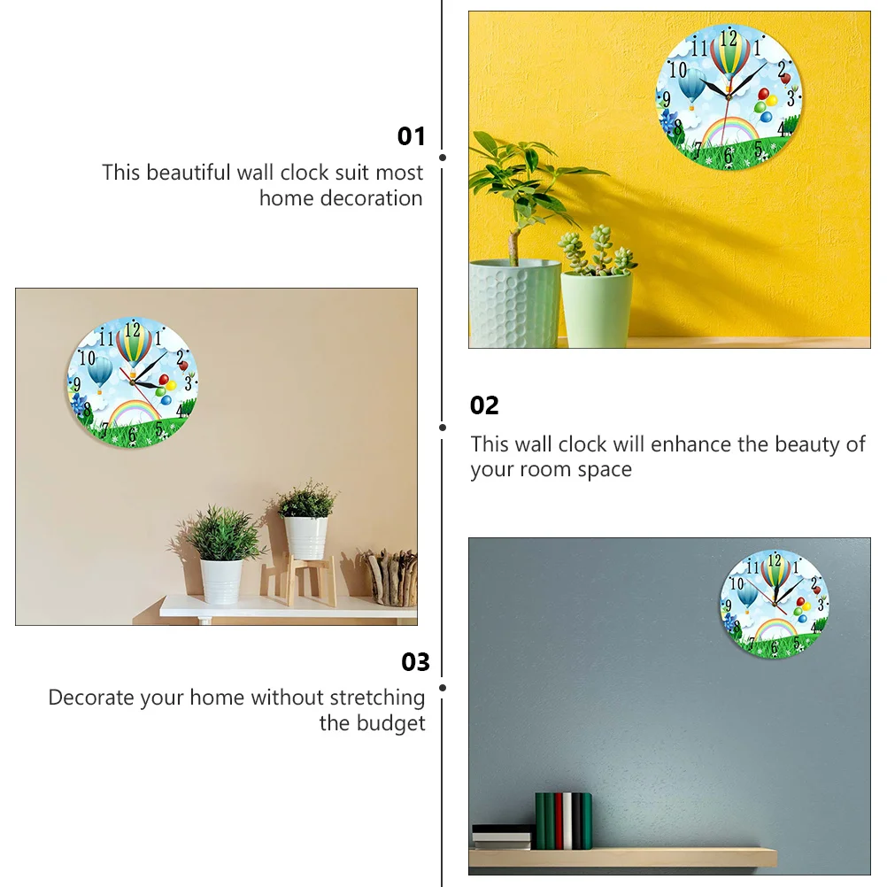 

Colorful Hot Air Balloon Wall Operated Decorative Acrylic Round Clock For Home Living Room Bedroom Office Decorative