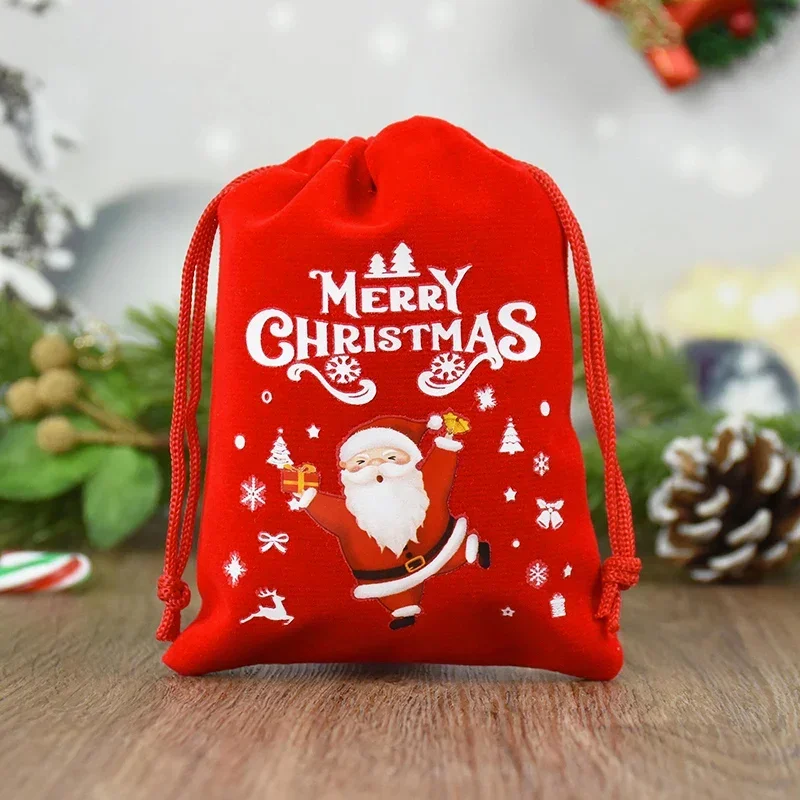 5 teile/los Weihnachten Muster Samt Taschen 9x12 15x20cm kleine Weihnachten Süßigkeiten Geschenk Tasche Kordel zug Beutel Boutique Schmuck Verpackung Taschen – Detail 8
