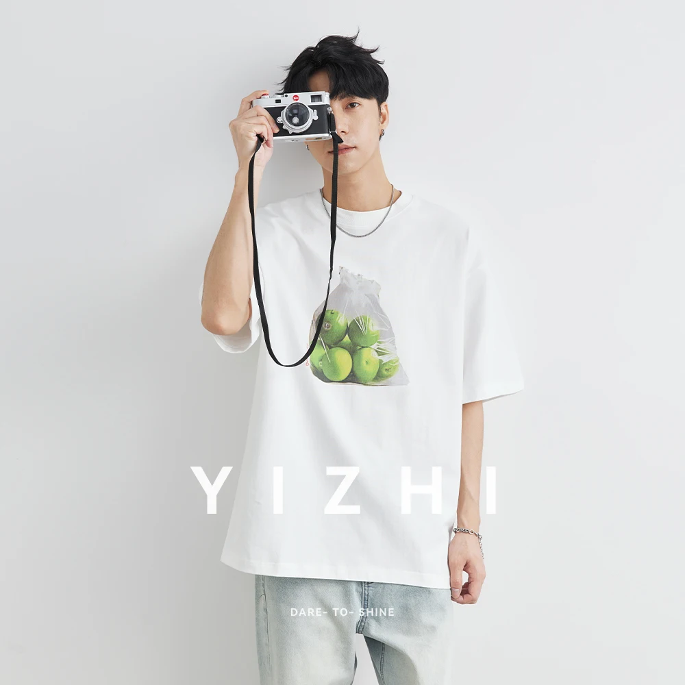 

100% Cotton Men's Fun Fruit Printed Short Sleeve T-Shirt Summer New Round Neck Loose Half Sleeve T-Shirt Top Men T-Shirt