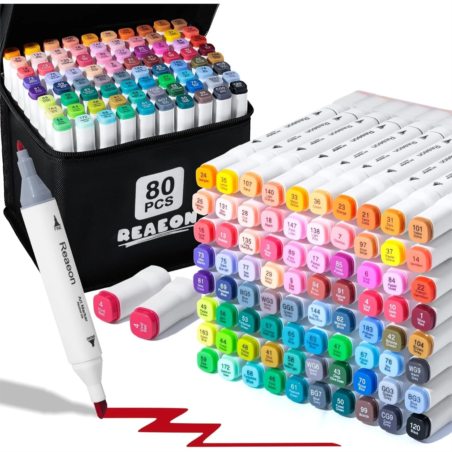 

80 Colors Alcohol Art Markers, Fine & Chisel Dual Tip, Permanent Markers for Adults Sketching Drawing Coloring