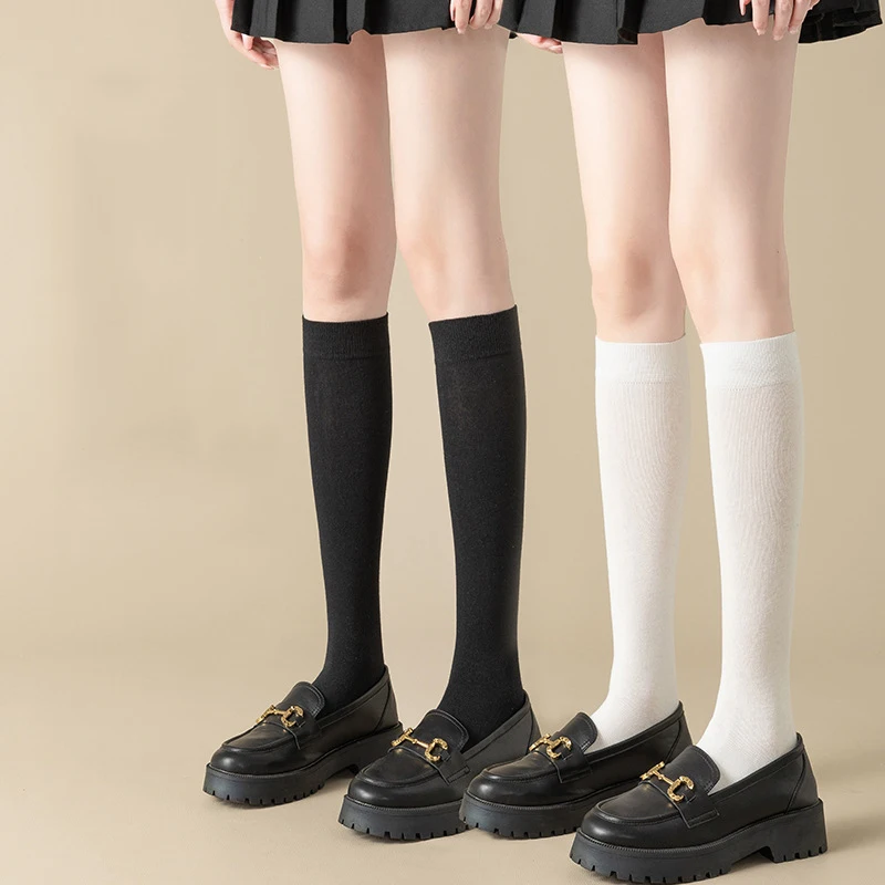 Black White Cotton Socks School Uniform Highschool Girl JK Socks Halloween Lolita Cosplay Accessories Thigh Knee High Stockings