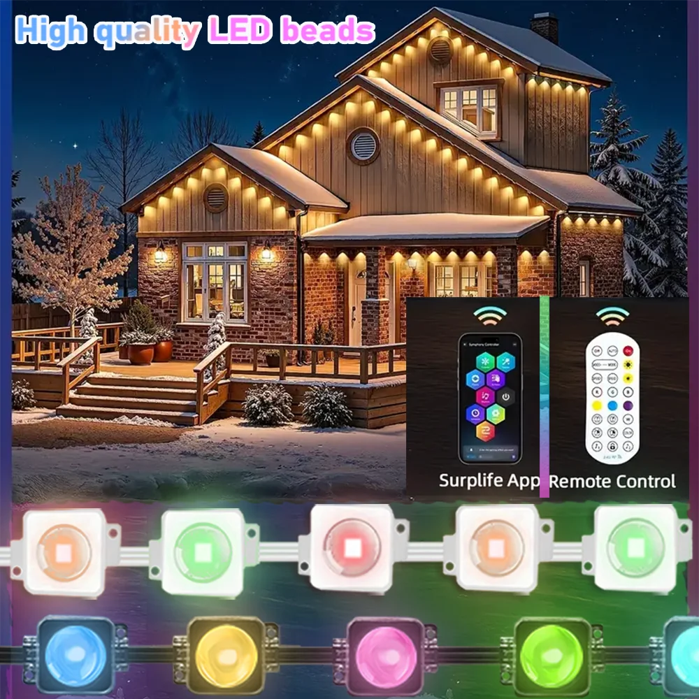 في الهواء الطلق إضاءة مقاومة للماء الطنف ضوء 150FT 90 LED APP وجهاز التحكم عن بعد RGBIC الخيال الذكية سلسلة ضوء فناء بركة أضواء المحيطة #3