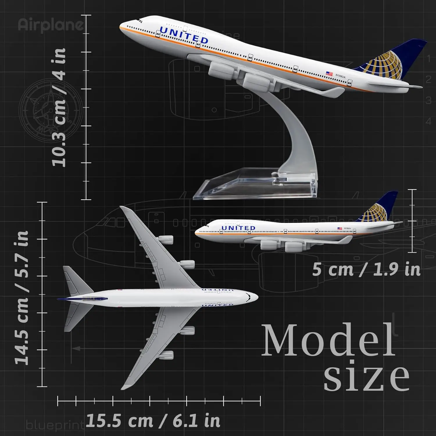 16 سنتيمتر B747 نموذج طائرة المتحدة طائرة سبيكة دييكاست نموذج طائرة هوائية ديكور المنزل جمع وعرض ثابت