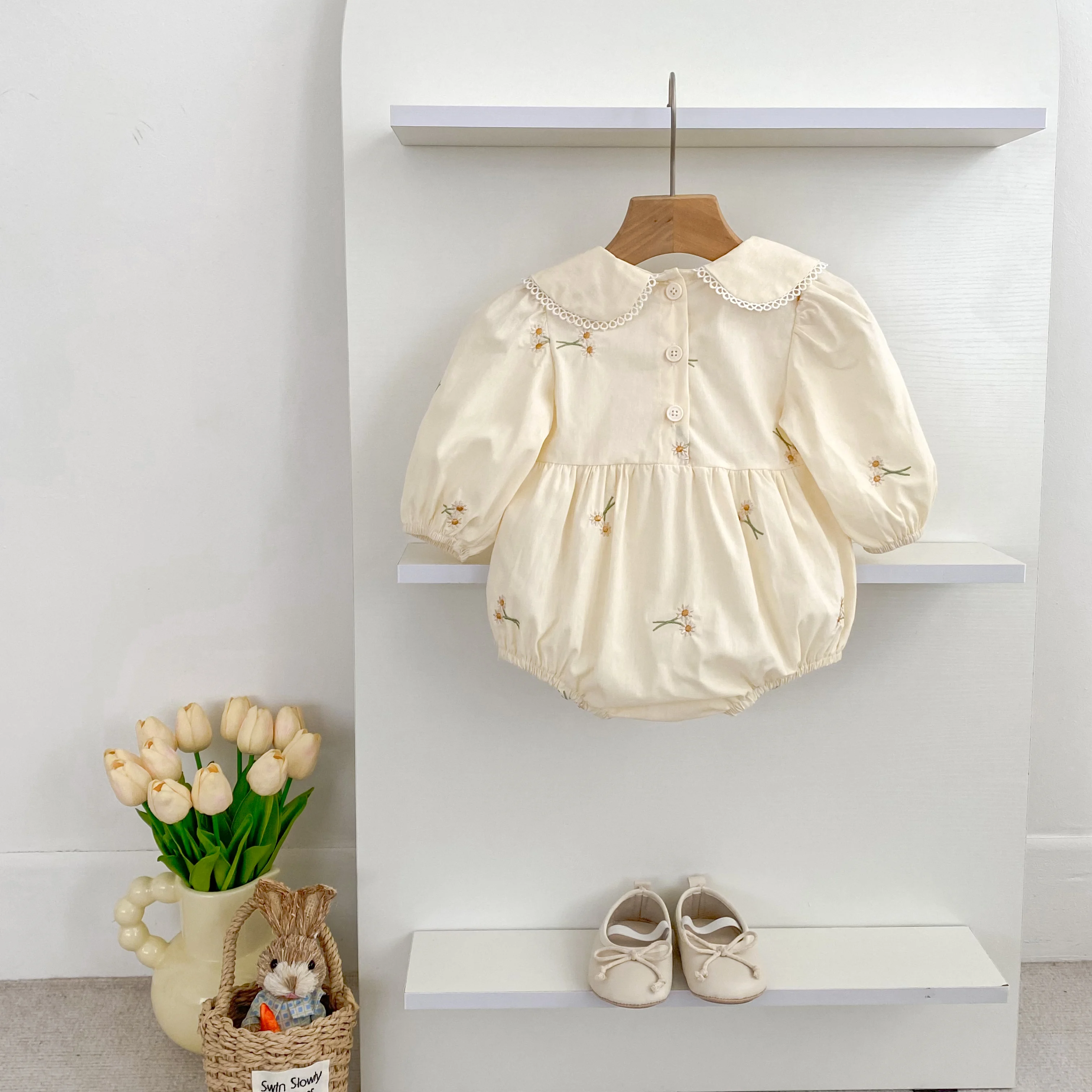 0-24 متر الخريف الطفل رومبير بأكمام طويلة القطن المطبوعة الوليد الطفل بنات الجولة الرقبة داخلية الكورية نمط طفلة الملابس #6