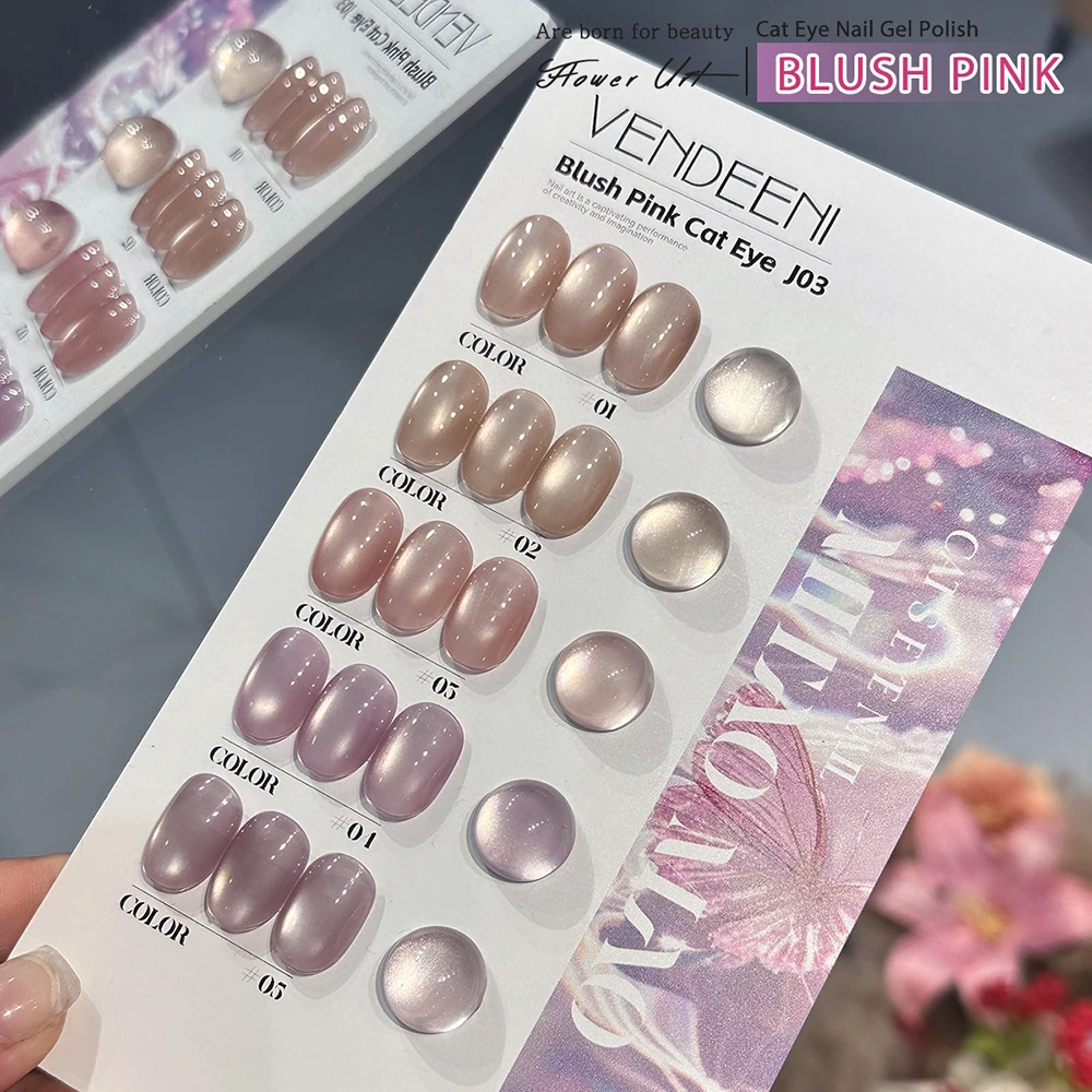 Vendeeni 5 Farben/Set Blush Pink Cat Eye Gel Nagellack UV LED Ice Transparent Nagellack mit Farbkarte TPO/HEMA FREE
