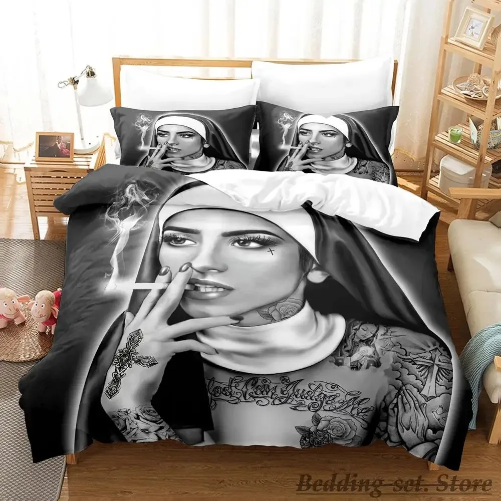 New Tattoo Nun Bedding Set Single Twin Full Queen King Size Bed Set Aldult Kid Bedroom Duvetcover Sets Anime parure de lit Bed