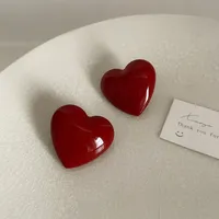 Korean Retro Wine Red Heart Earrings for Women 2025 New Fashion Cute Stud Earrings Wedding Jewelry Accessories Anniversary Gift