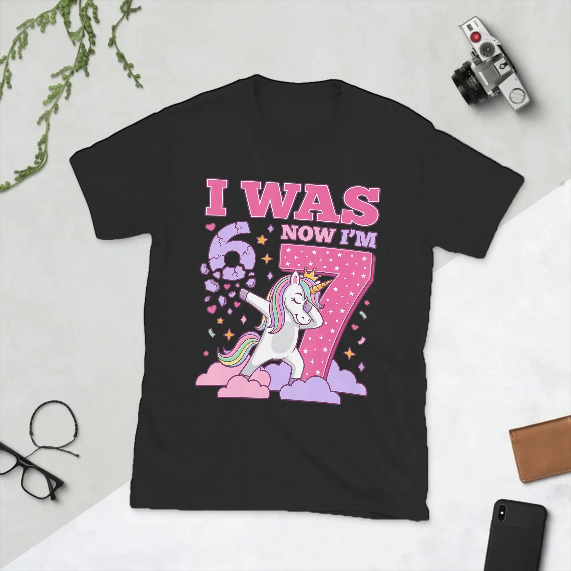Men's I was 6 Now I'm 7 Unicorn Girl 6 7 Birthday T Shirt 67 Six Seven Meme Cotton Short Sleeve O Neck Tees Printed T-Shirts