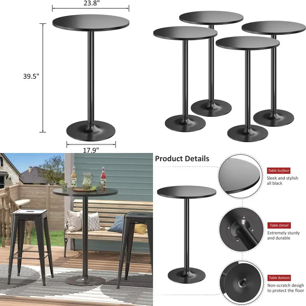

Round Metal Base Bistro Table with Obsidian Marble Top, 23.8 Diameter, 39.5 Tall, Black