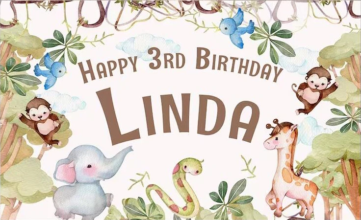 

Custom Animal Jungle Trees Bird Elephant Giraffe Tree 3rd Happy Birthday backdrops party photography backgrounds