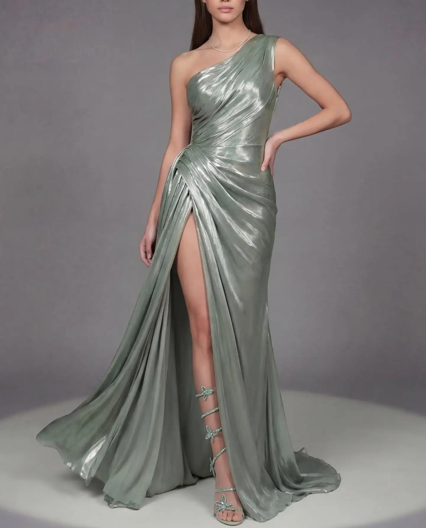 

Customized Modest Sexy Pleat Ruched Draped A-line One-shoulder Floor-Length Fashion Evening Dresses Sizes Available