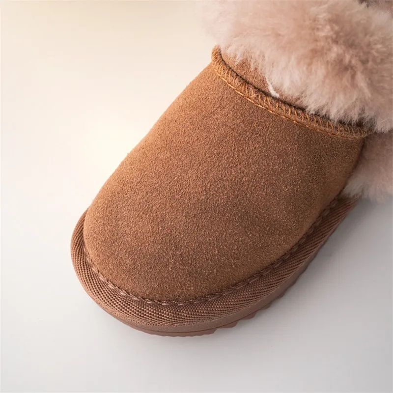 Winter Children Warm Snow Boots Boys Thicken Fur Inside Short Boots Girls Retro Suede Princess Boots Baby Soft Cotton Shoes