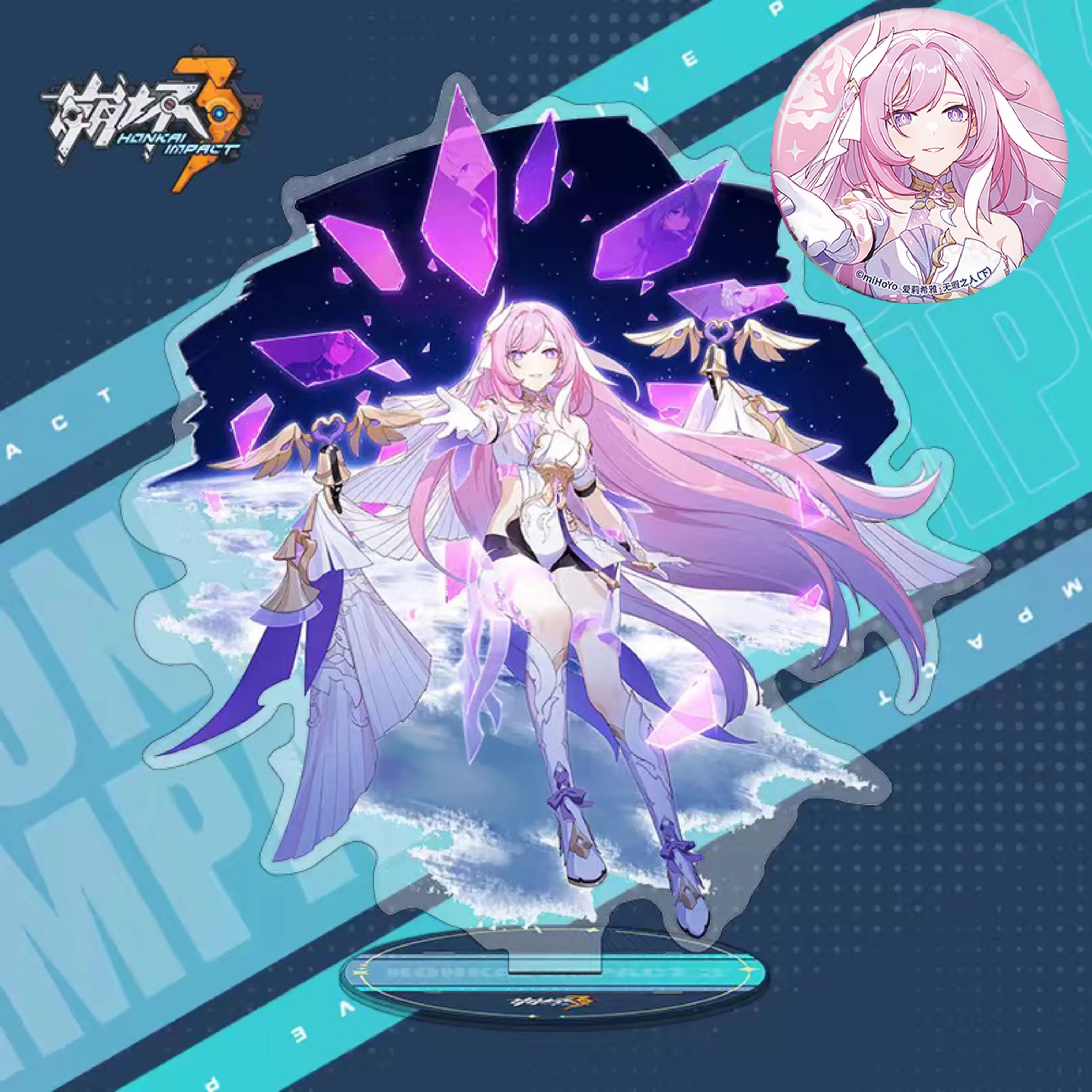 Anime Honkai Impact 3 Elysia Acrylic Splendid Standing Sign Human Shape Decoration Tinplate Badge Pin Brooch Xmas Ladybro Gifts