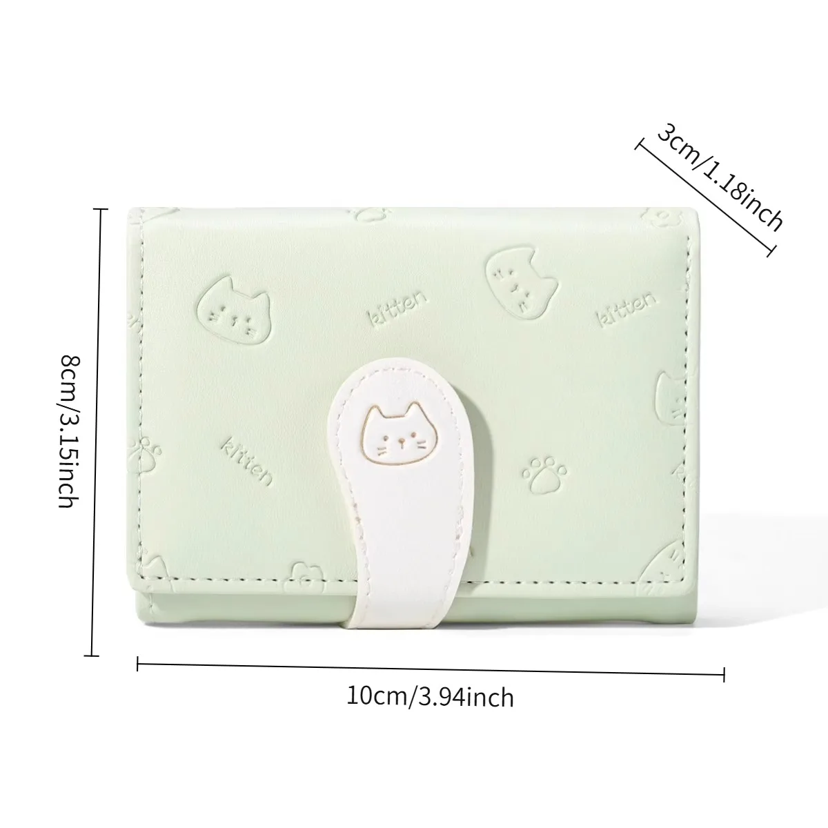 Cute Kitten Embossed Short Card Holder, Sweet Snap Button Mini Wallet